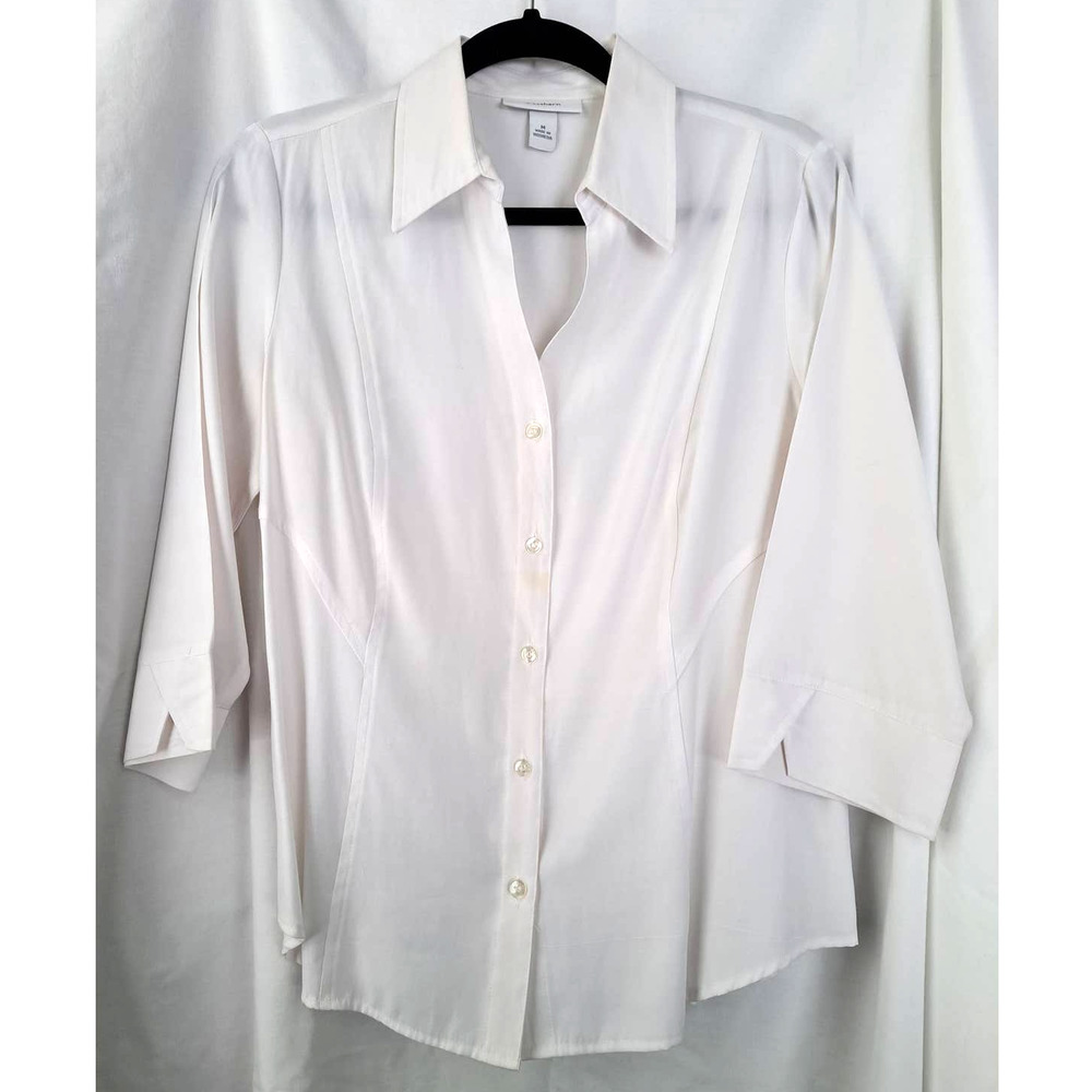 Dressbarn White Shirt Medium with 3/4 Sleeves. Semi-Fitted Pleated Western Style
